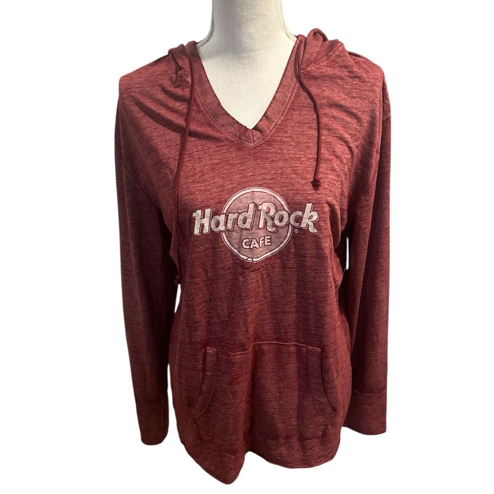 {Hard Rock Cafe} Marled Burgundy Red Hooded Top